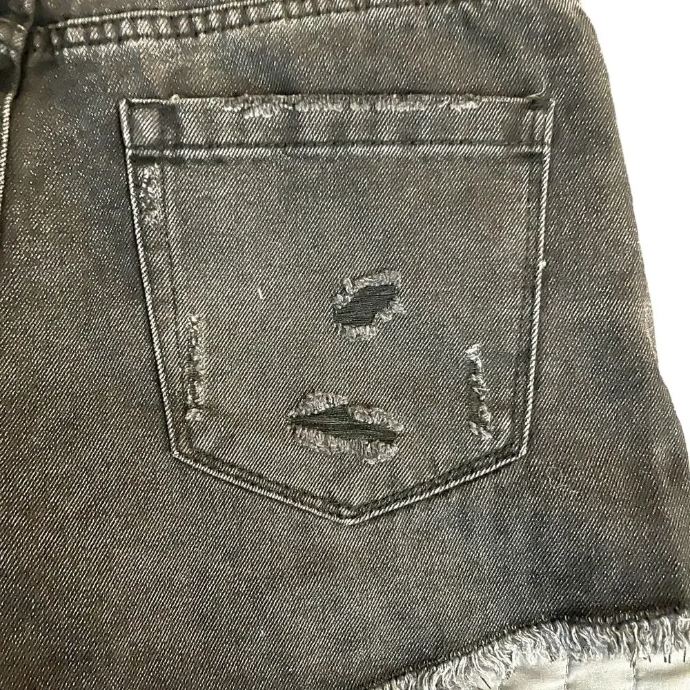 Blank NYC Shorts Womens 26 Washed Black Distressed Denim Mid Rise Button Fly NWT - Picture 9 of 16
